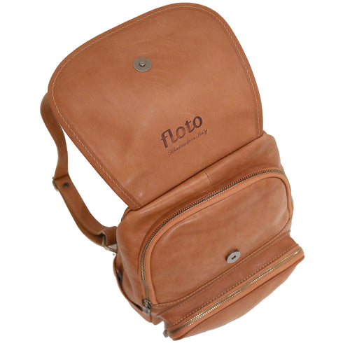 The Floto Livorno leather backpack is a wommen's fashion pack that is handcrafted in Italy. This is the Livorno Backpack in Natural Brown.  3